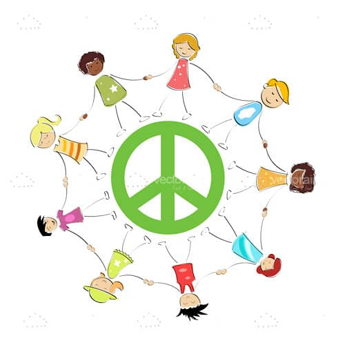 Peace Symbol with Kids Holding Hands in a Circle